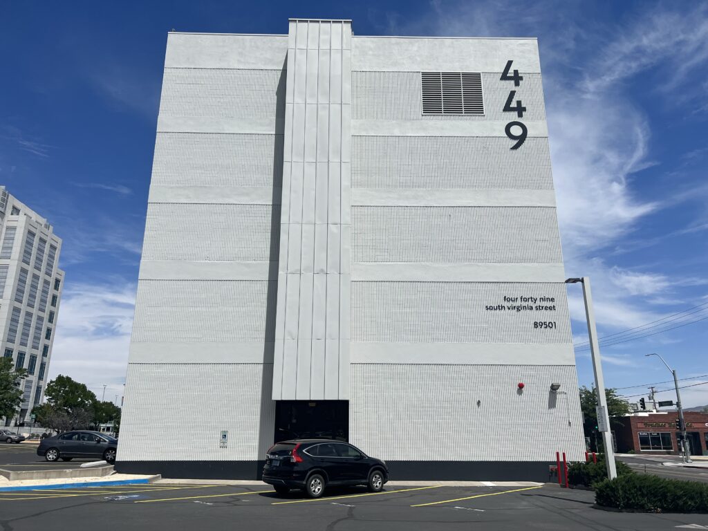 The Nevada Legal Services office can be found in this building pictured at 449 South Virginia Street on floor three.