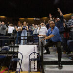 Rachel Jackson / Nevada Sagebrush Fans hold onto the railing in shock at the UNR v. SDSU game