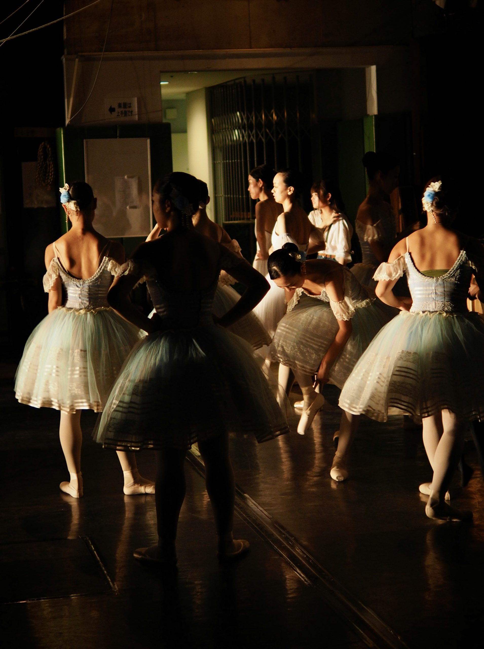 Ballerinas in the wings of the theatre stage