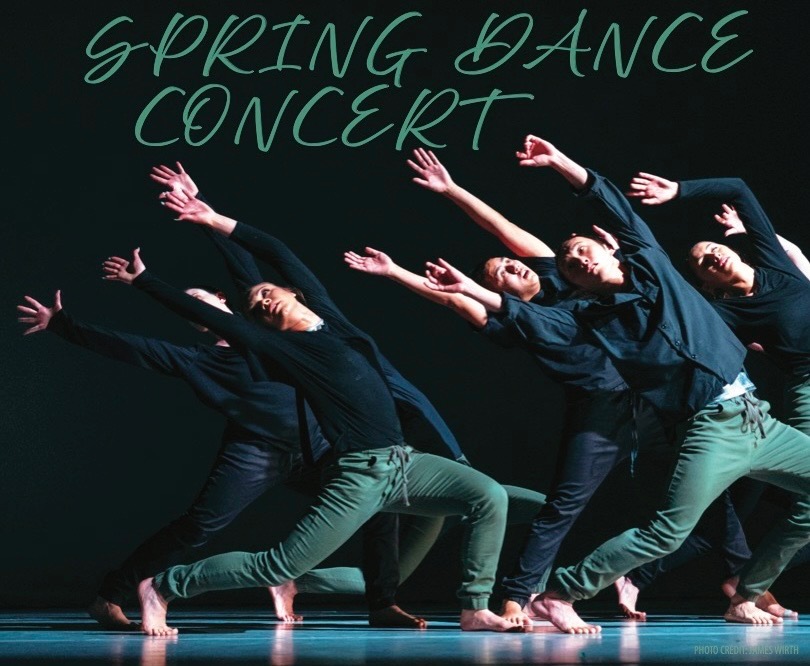 UNR Spring Dance Concert poster photo featuring dancers mid-performance