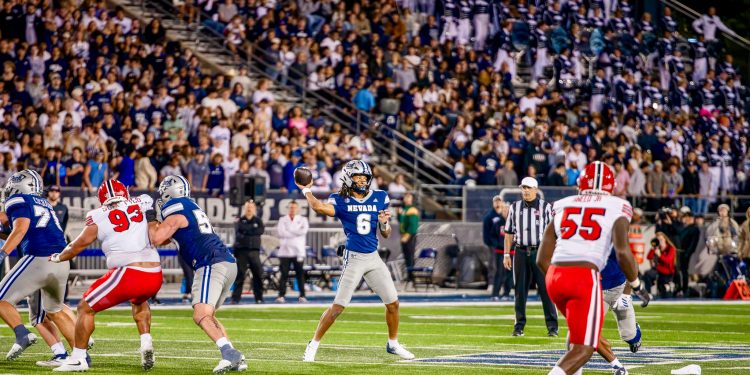 Quarterback Carter Jones throws a pass on Saturday Sept. 5 against Western Kentucky. (Max Alexander/The Nevada Sagebrush)