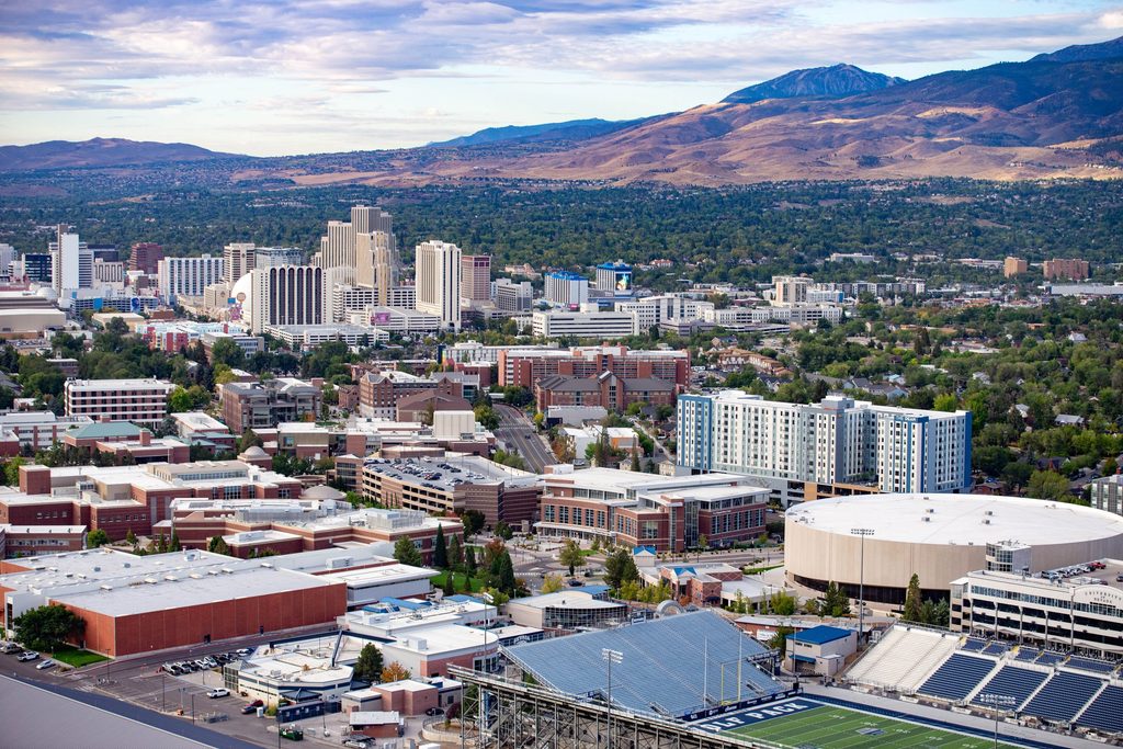 The skyline of Reno shot from a hot air balloon during the Great Reno Balloon Race on Thursday, Sept. 10. 