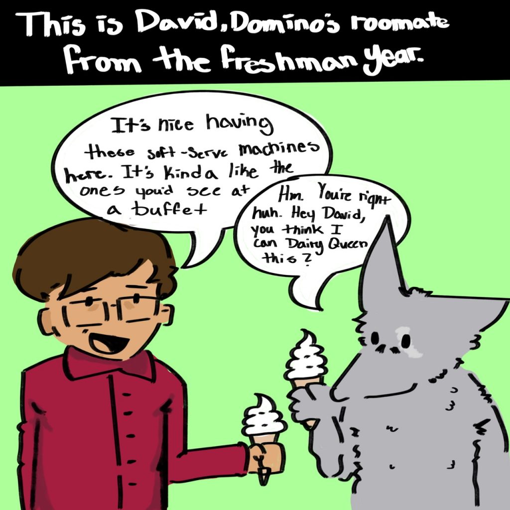 Domino enjoying ice cream with David