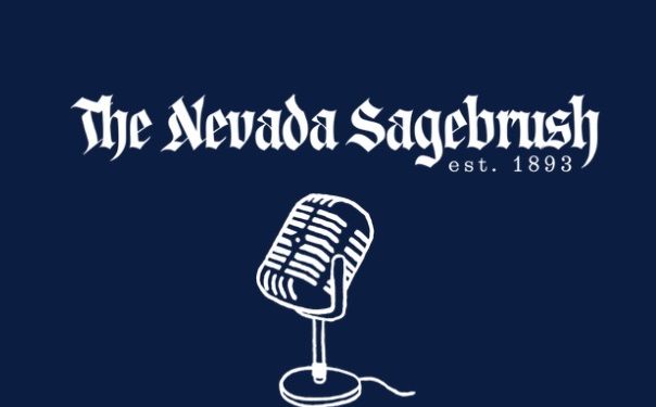 Illustration of a desk mircrophone under The Nevada Sagebrush logo.