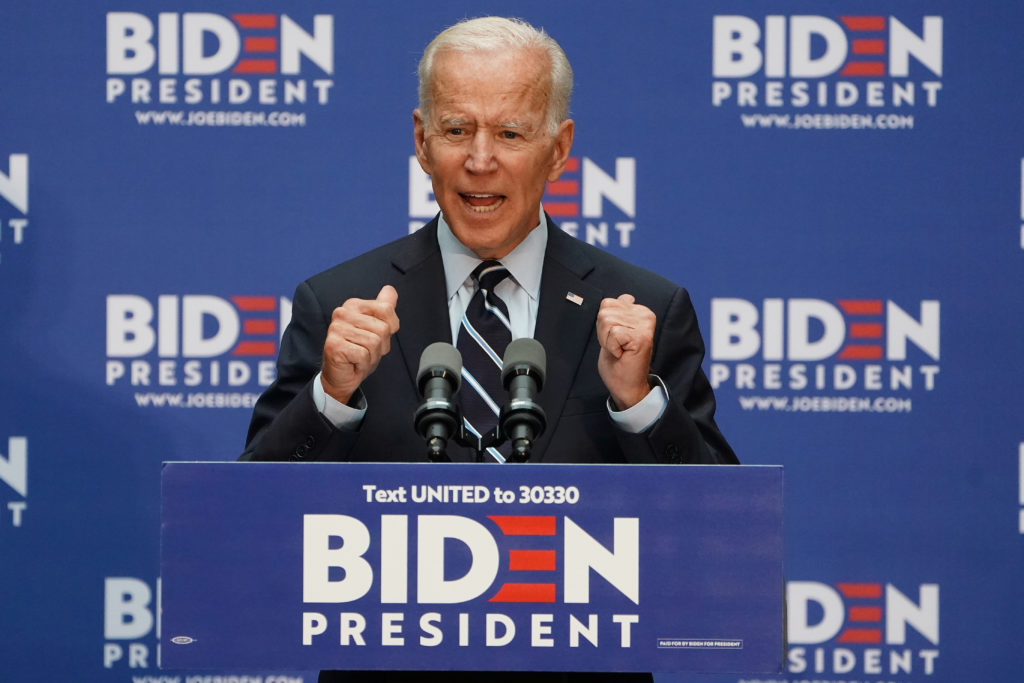 Biden giving a speech during the 2020 primary cycle. (Image courtesy of PBS)