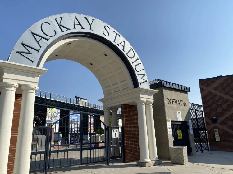 Mackay Stadium arch entrance with a black gate