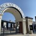 Mackay Stadium arch entrance with a black gate