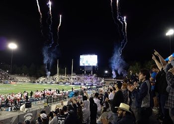Fireworks explode and fans cheer after Nevada scores a touchdown during the Nevada Football Home Opener on Saturday, Sep. 5.