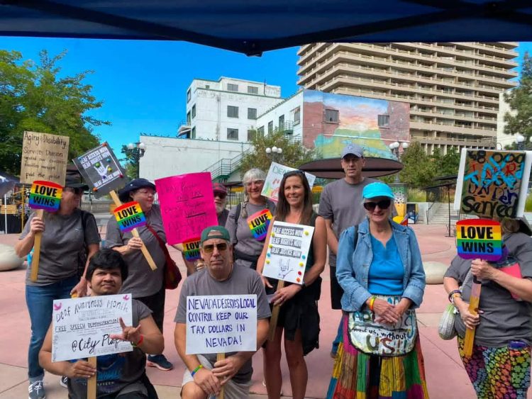On Sept. 12 from 10 a.m. to 2 p.m., Battle Born Disability Advocates hosted a peaceful free speech demonstration at the City Plaza near the Space Whale and Believe Sign to voice their concerns.