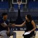Nevada basketball junior guard TJ Coulter shakes hands with Nevada Sagebrush reporter Sophia Domingo during an interview.