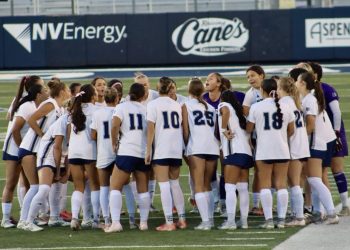 Nevada soccer huddles up prior to their game against Air Force Academy at Mackay Stadium on Sunday, Oct. 18.