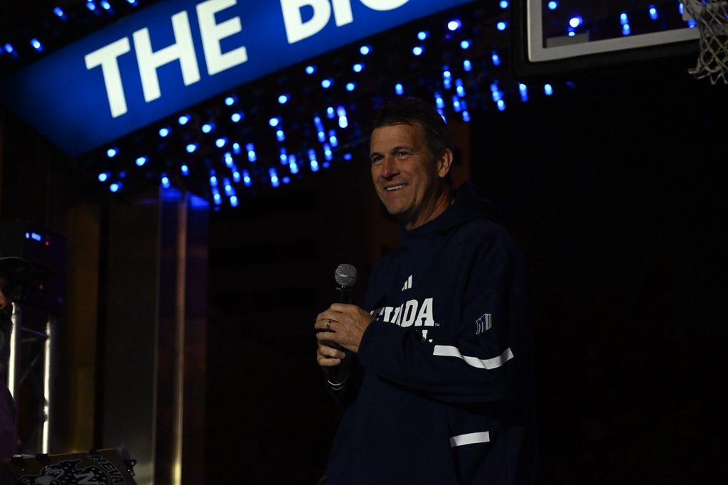 Head coach Steve Alford gets the crowd hyped up for the event.