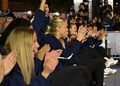 The women’s basketball team cheering on teammate junior guard Aili Tanke in the 3-point contest on Thursday, Oct. 15