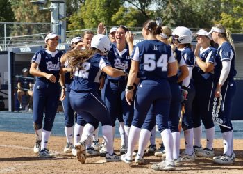 Nevada celebrates after a home run against Lassen College on Sunday Oct 4 at the Christina M. Hixson Softball Park.