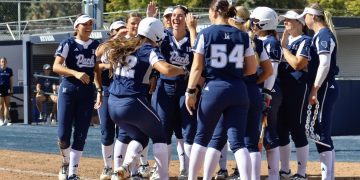 Nevada celebrates after a home run against Lassen College on Sunday Oct 4 at the Christina M. Hixson Softball Park.