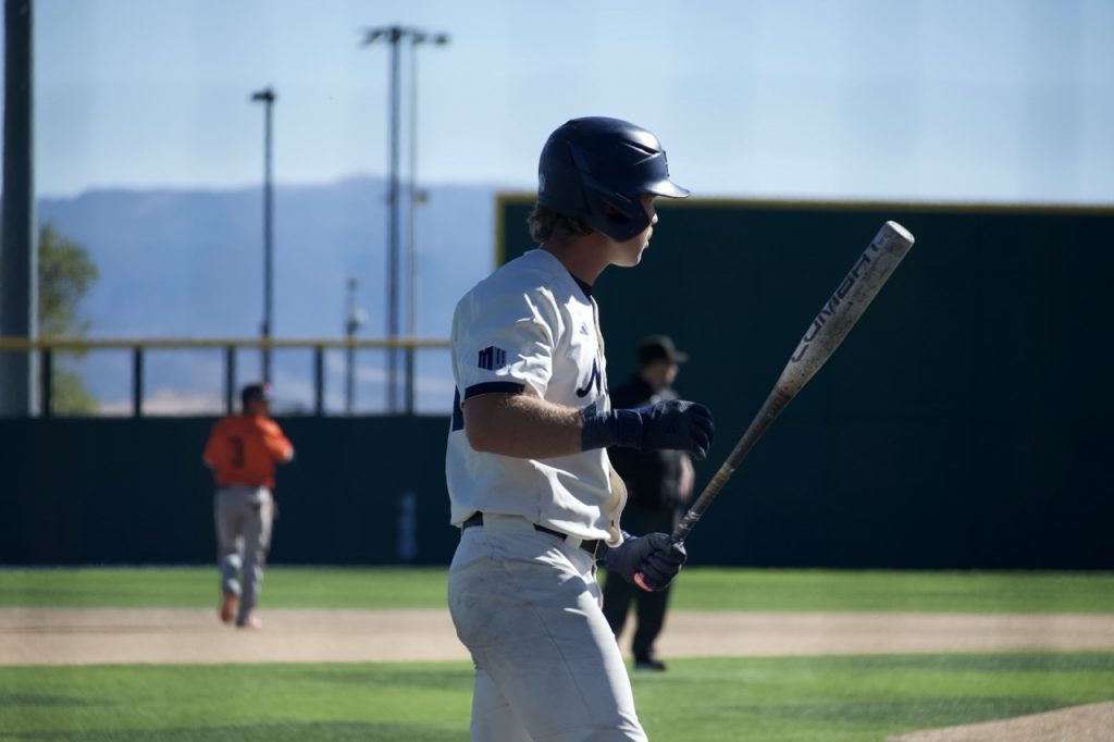 Senior catcher Nate Snakenborg steps up to bat Saturday, Oct. 17.