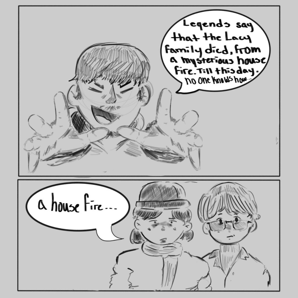 Characters talking about ghost hunt preparation.