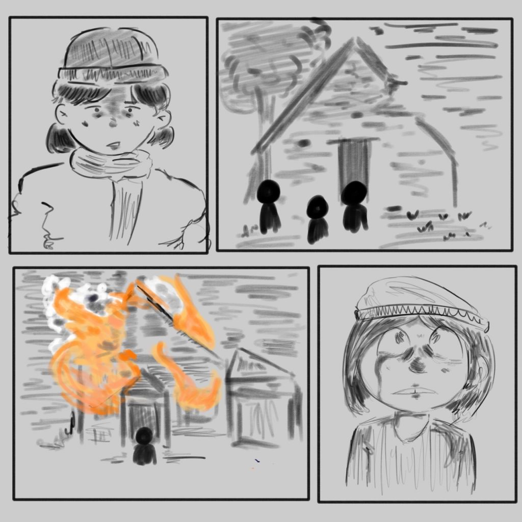 Characters learning about the haunted nature of the abandoned house