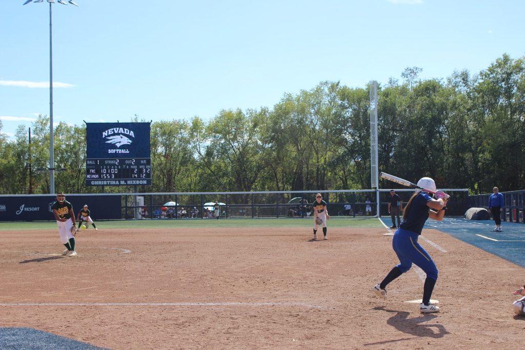 Nevada goes up to bat up 14-2 in the fourth inning against Feather River College on Saturday, Oct. 3. 