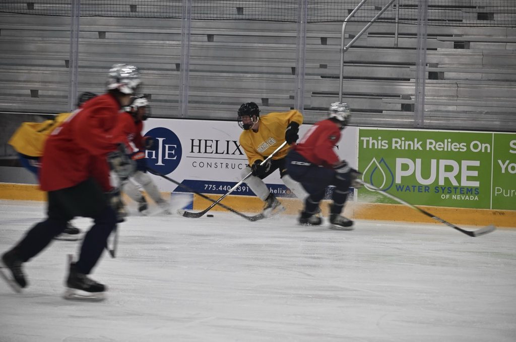 Nevada men's hockey scrimmages for tryouts at Reno Ice.