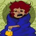 Freshman wrapped up in a blanket sick with a box of tissues.