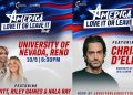 Side by side TPUSA promotional material. One depicts Chris D'Elia while the other depicts the current speakers.