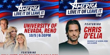 Side by side TPUSA promotional material. One depicts Chris D'Elia while the other depicts the current speakers.