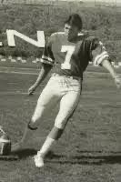 Nevada kicker from 1984-1987, Marty Zendejas, winds up to kick the football at Nevada. 